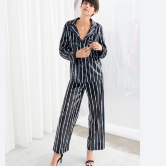 & Other Stories Striped Sequin Lounge Shirt NWTs Black White size 4 - Picture 5 of 13